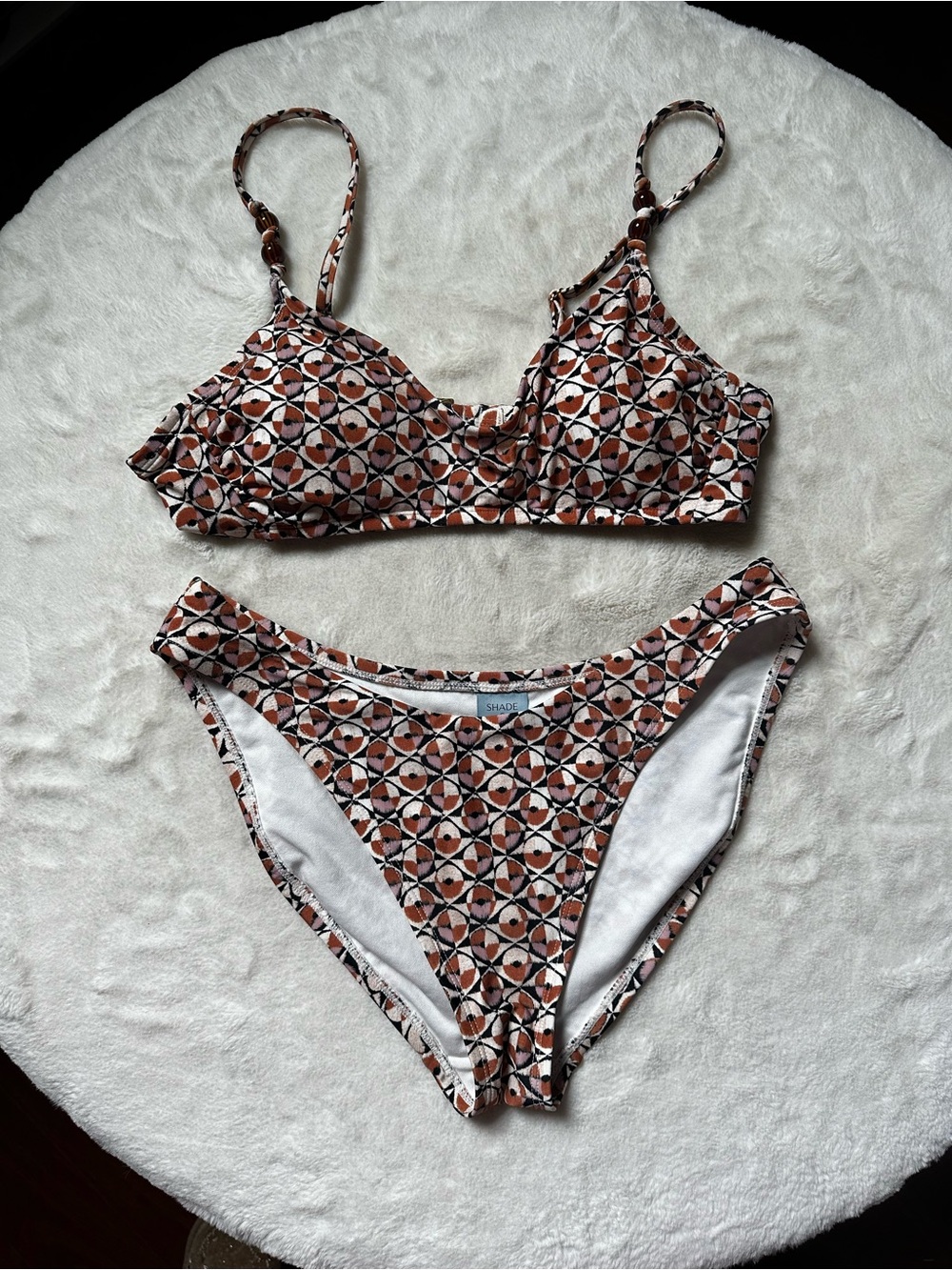 Geometric Print Brown & White Women's Bikini Set